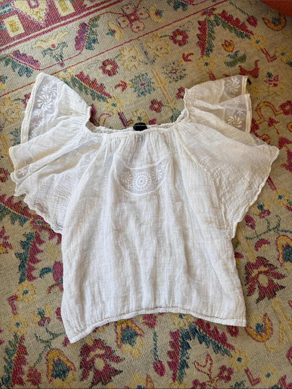Moda International White Embroidered Off-Shoulder Peasant Top